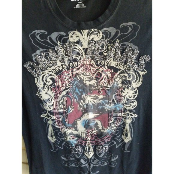 DKNY DOWNTOWN NYC JEANS CO BEADED ACCENTS GRAY SMALL T-SHIRT - Picture 2 of 8